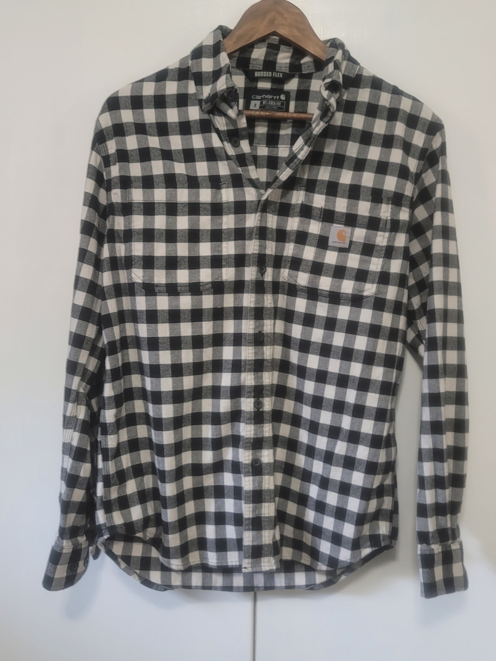 Carhartt Men’s Black and White Buffalo Plaid Button-Down Shirt